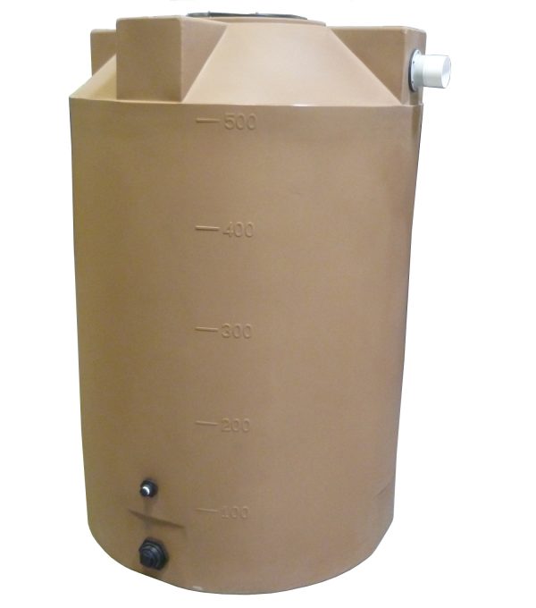 Light Brown 500 gallon poly rainwater harvesting tank